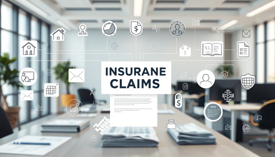 Abstract depiction of the insurance claims process with paperwork and digital flow.