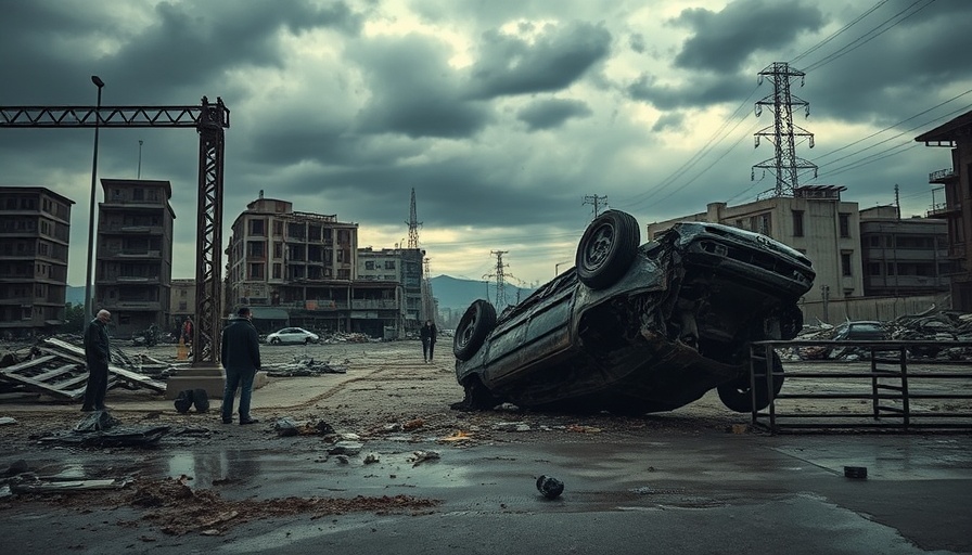 Overturned car in devastated landscape illustrating the insurance claim process.
