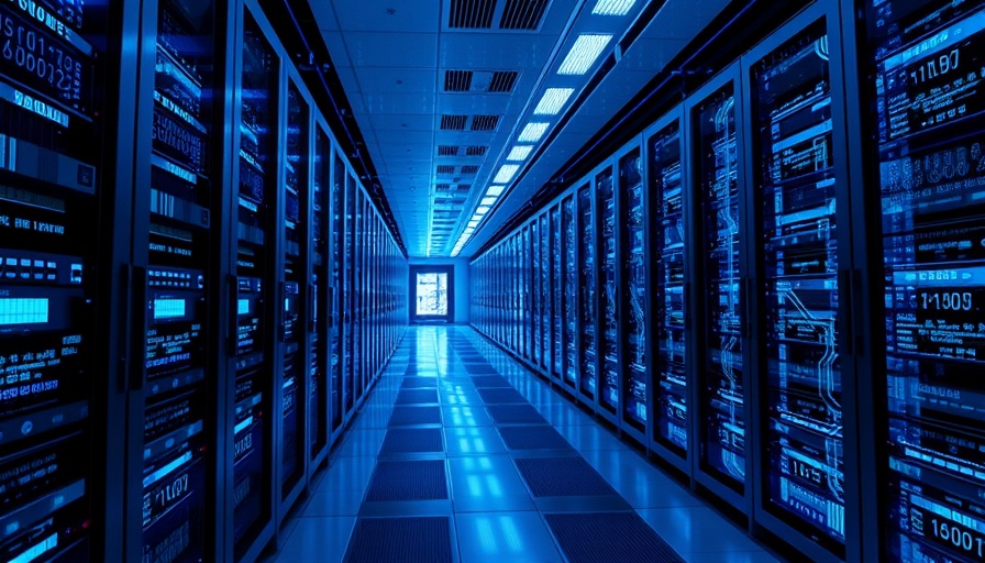 Futuristic server room with digital data stream representing EU tech regulations.