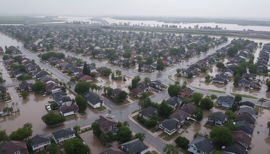 Aerial view of flooding aftermath illustrating hurricane insurance claim and building codes.