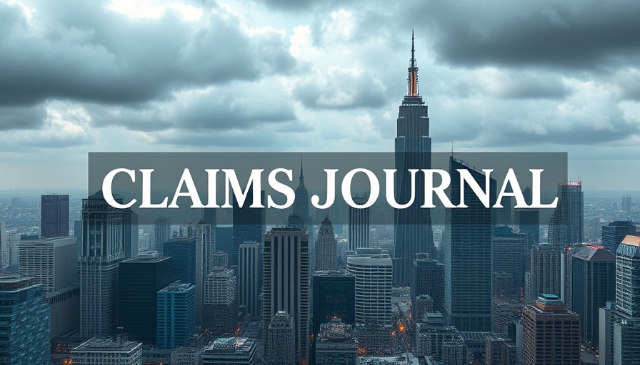 Claims Journal logo over modern cityscape