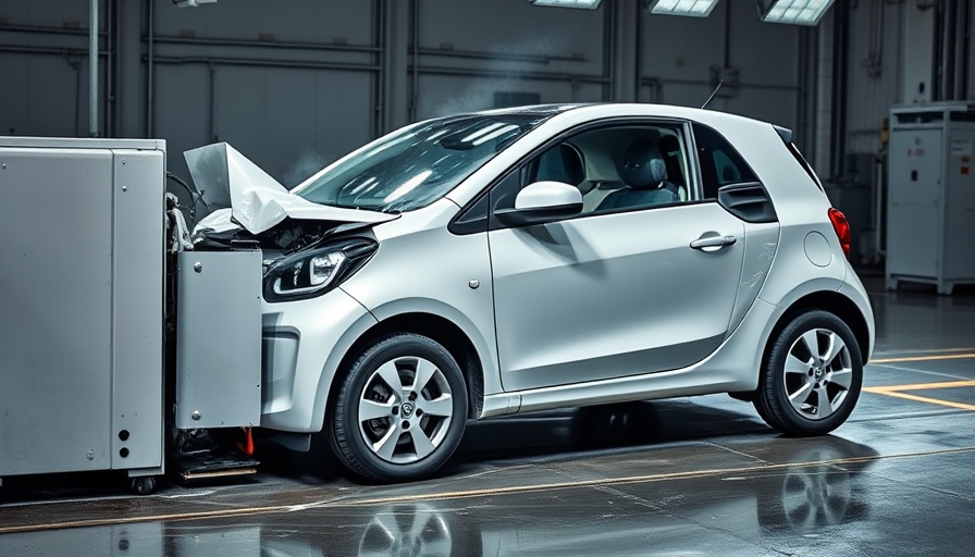 Crash test of compact car for vehicle safety improvements.