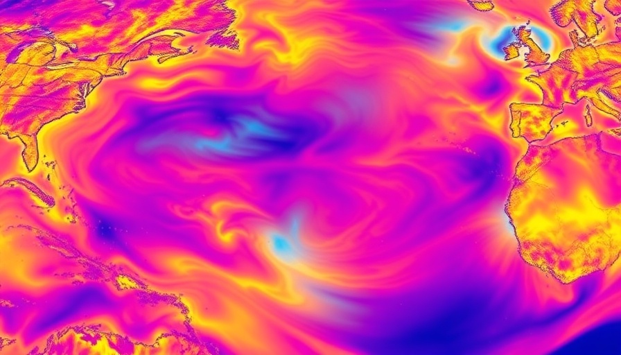 Vivid thermal map of ocean temperatures, 2025 comparison.