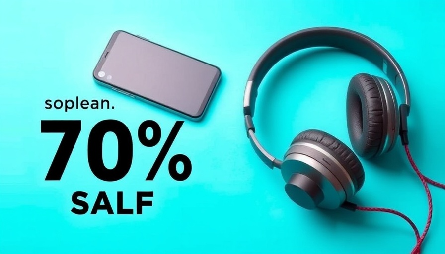 Ad for 70% discount, featuring smartphone and headphones.