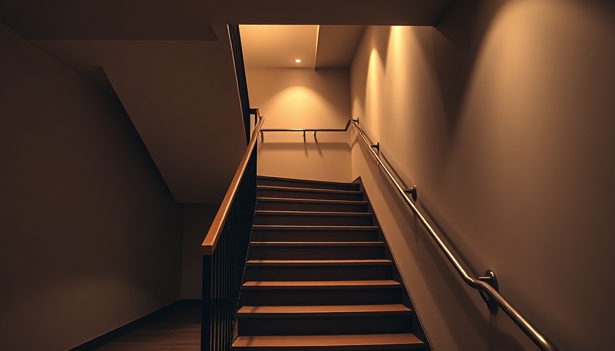 Modern basement stair railing design with sleek elegance.