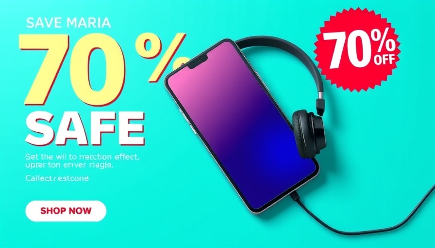 Eye-catching Amazon discount ad with phone and headphones.