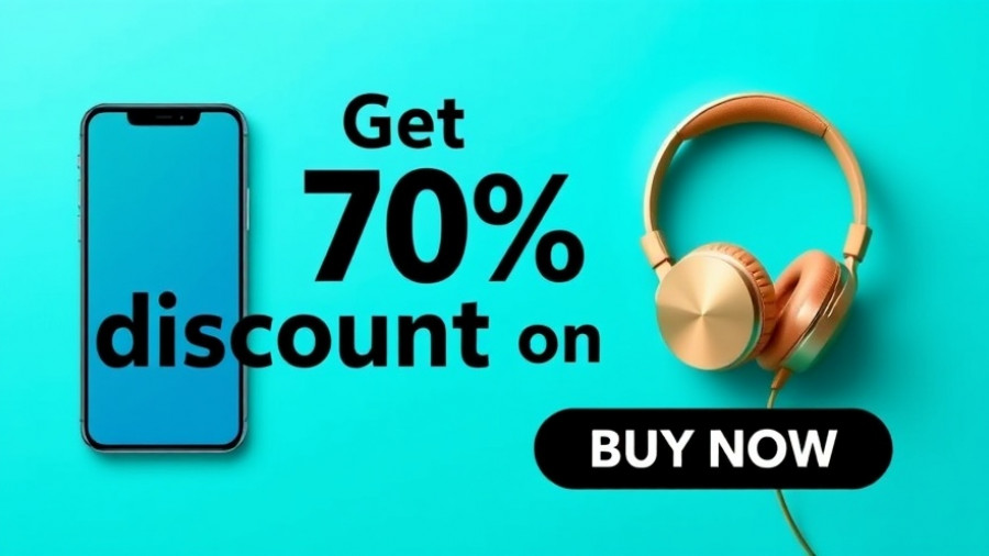Colorful ad banner for Amazon discount with phone and headphones.
