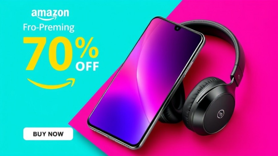 Amazon discount banner featuring smart products, vibrant design.