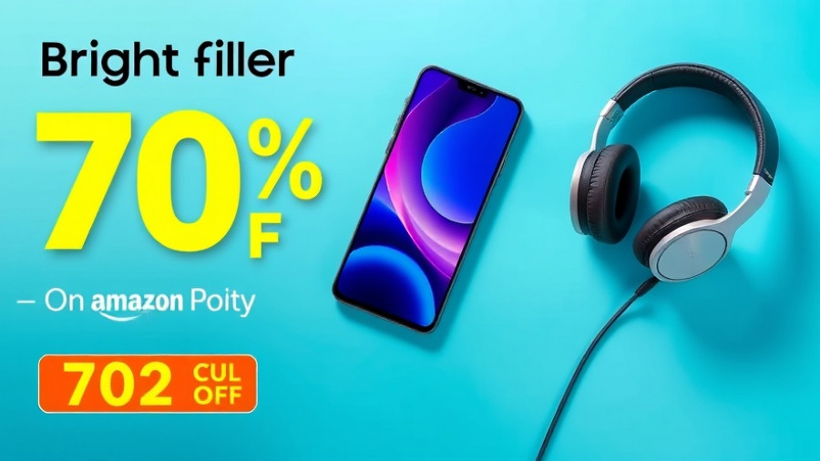 Amazon discount ad with smartphone and headphones.