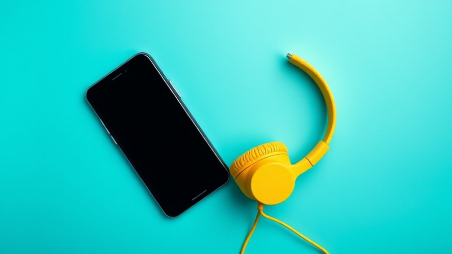 Minimalist ad with smartphone and headphones
