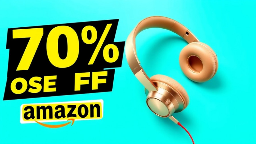 Promotional ad with discount offer featuring a phone and headphones.