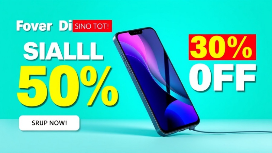 Promotional banner with smartphone and headphones, offering a discount.