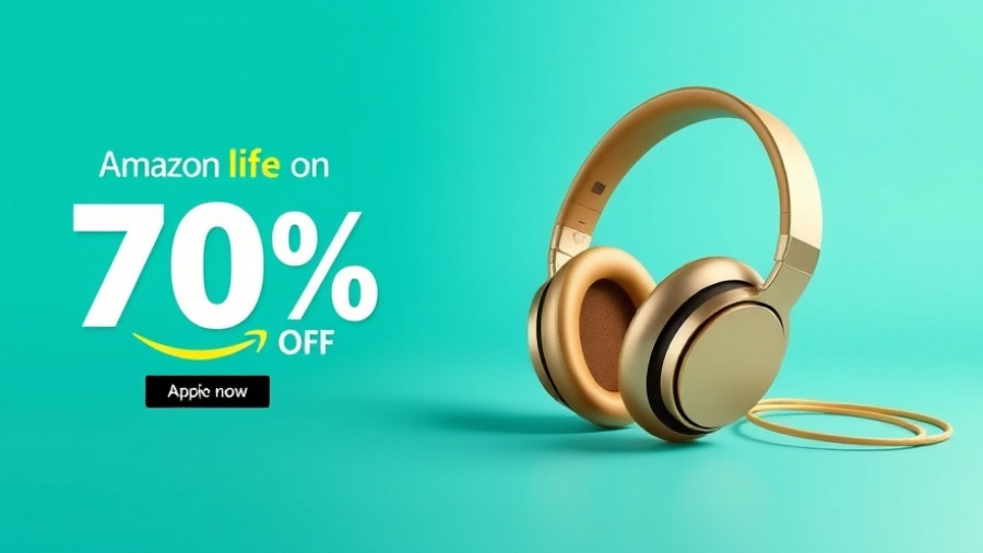 Amazon discount ad with phone and headphones.