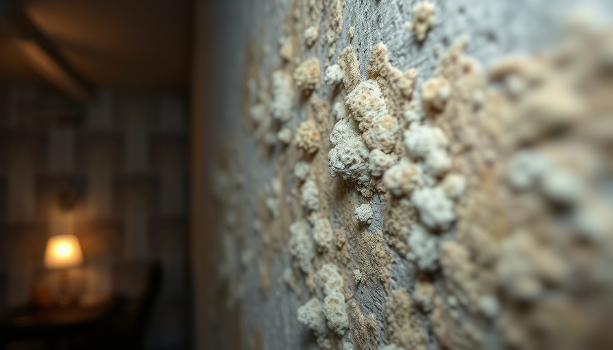 Close-up of mold growth on a wall, detailed texture, dim lighting.