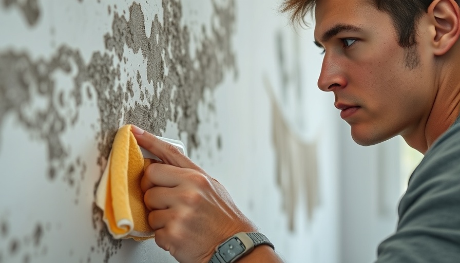 Person using DIY mold removal techniques with cleaning spray on wall