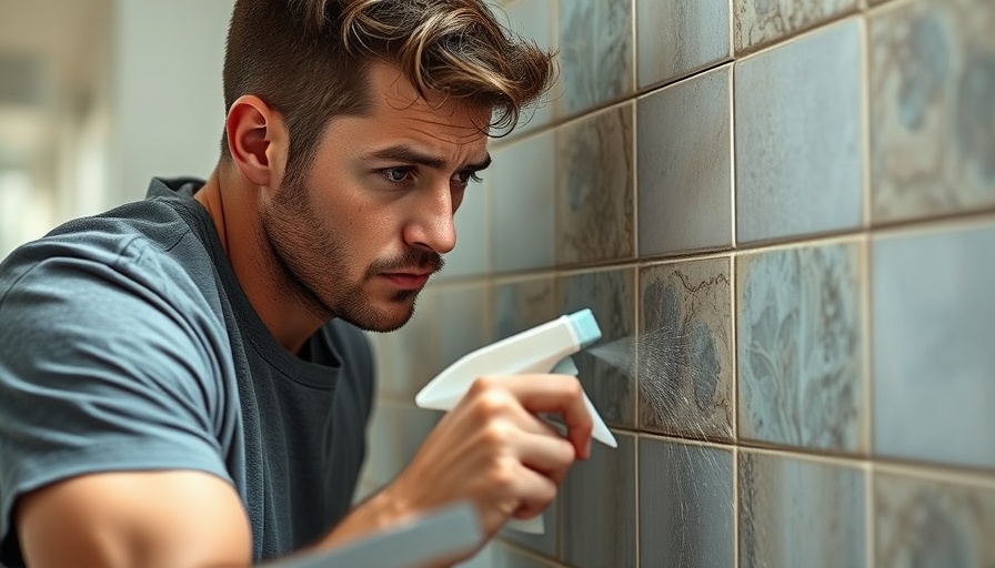 Person demonstrating DIY mold removal on bathroom tiles.