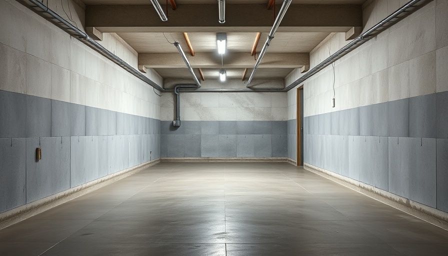 Modern basement interior, mold-free concrete walls.