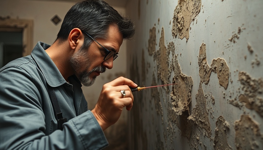 Professional inspecting mold-infested wall for mold detection and prevention.