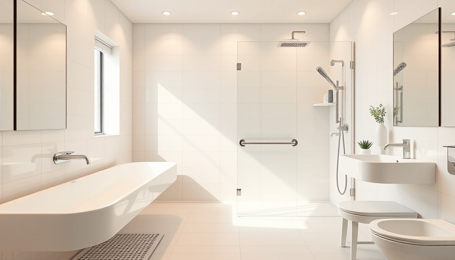 Modern bathroom with safety features for improved accessibility.