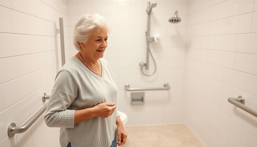 Senior woman using bathroom safety features, Bathroom Safety Basics for Seniors.