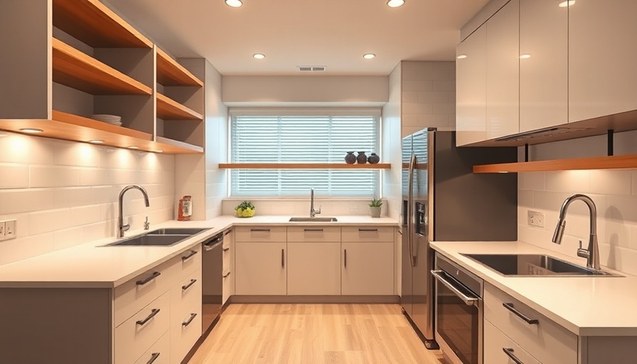 Modern kitchen with DIY accessibility upgrades including grab bars.