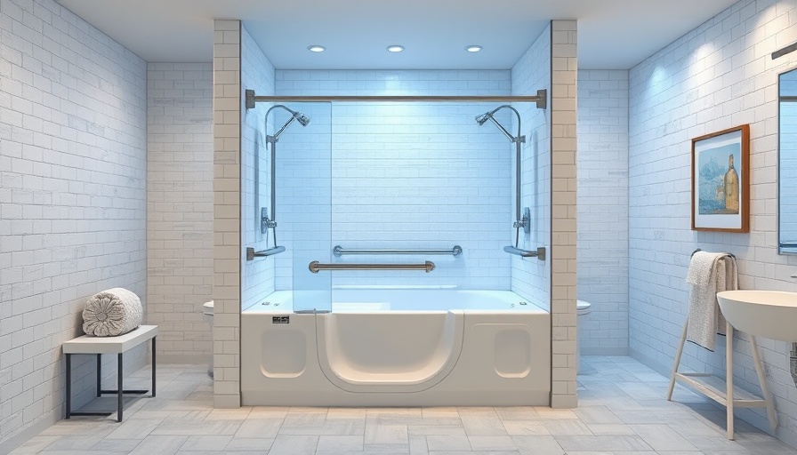 Modern walk-in tub for seniors in spacious bathroom.