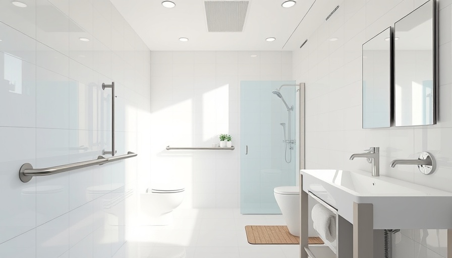 Modern bathroom with safety features and natural light.