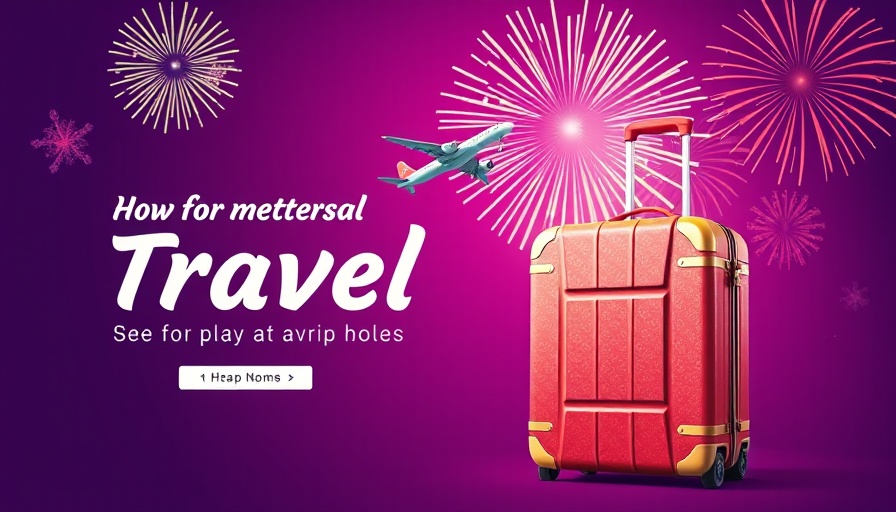 Vibrant travel advertisement with suitcase and airplane, promoting a Europe trip.