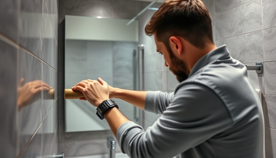 Person installing grab bars in modern Toms River bathroom.