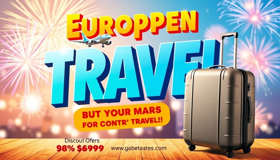 Travel offer sign with suitcase and airplane.
