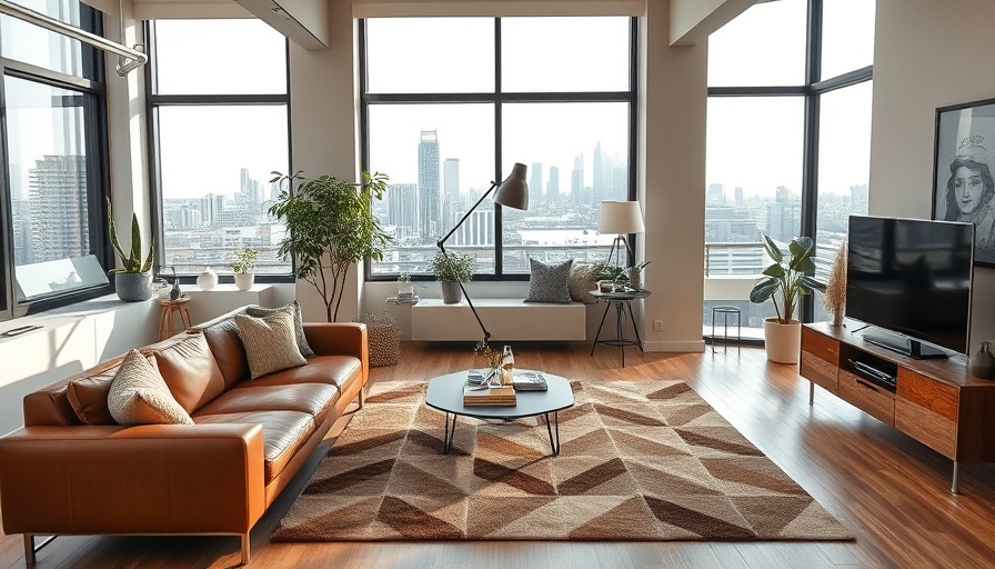 Modern multi-functional basement with city view, stylish decor
