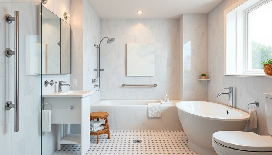 Senior-friendly bathroom with safety features for safe bathing.