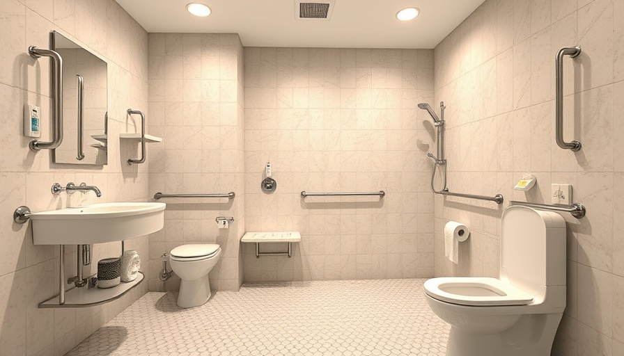 Bathroom featuring DIY accessibility upgrades with grab bars and non-slip flooring.