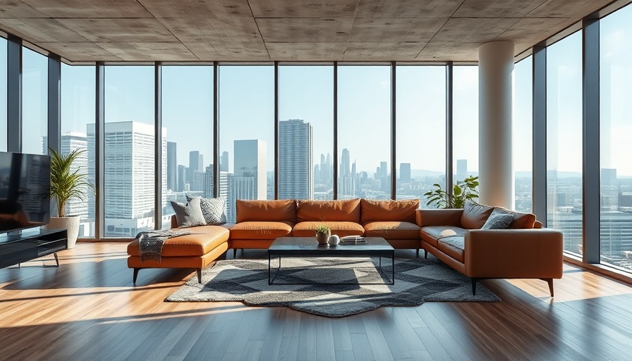 Spacious living room with large windows and modern decor