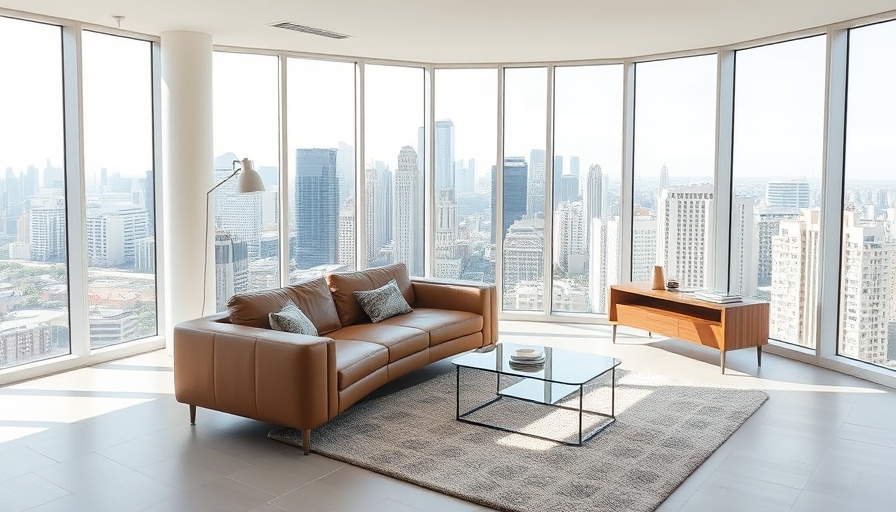 Modern living room with a city view, great design