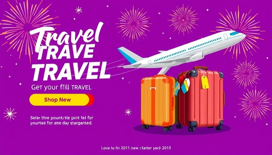 Travel to Europe ad with airplane, luggage, and discount offer.