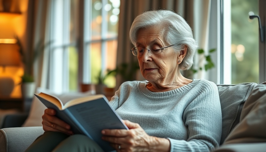 Elderly woman reading at home, Aging Gracefully at Home.