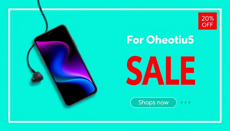 Advertisement banner for sale with phone and headphones.
