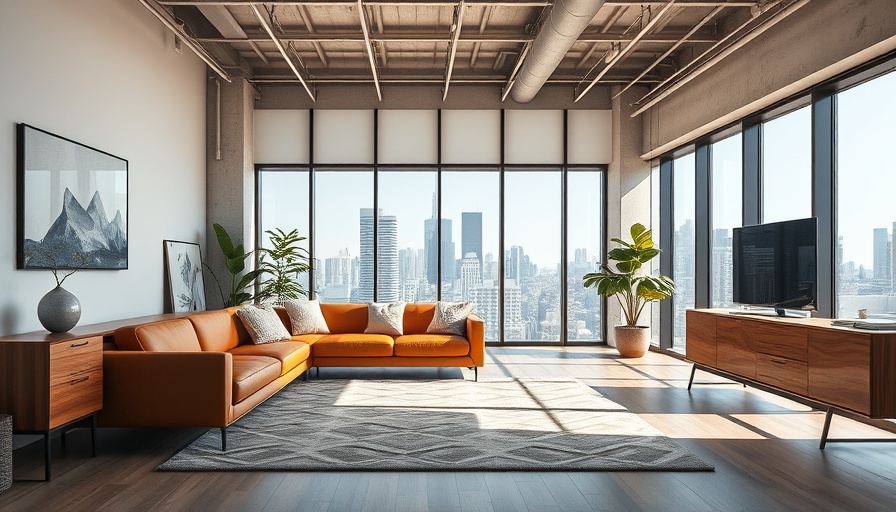 Smart storage solutions in a bright modern living room with city view.