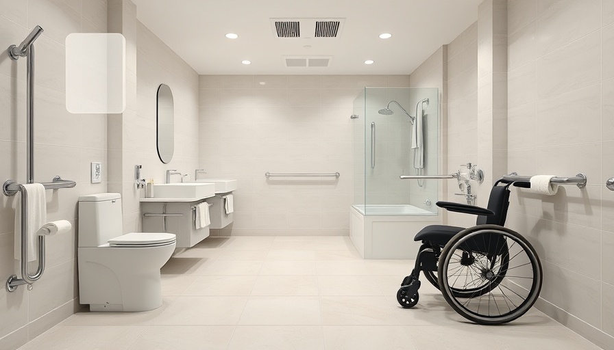 Modern wheelchair accessible bathroom design with handrails.