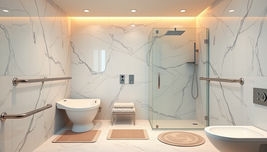 Senior-friendly bathroom with safety bars and non-slip mats.