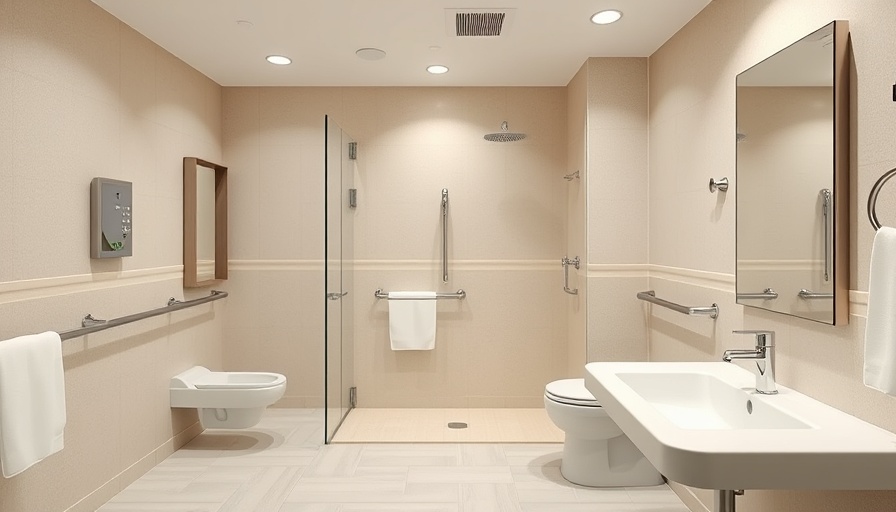 Modern accessible bathroom with safety features adhering to NJ standards.