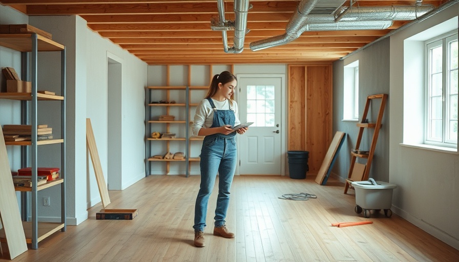Energy-efficient basement renovation in progress with a focused woman working.