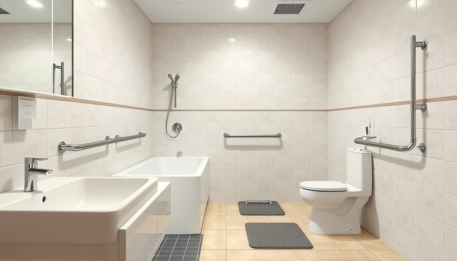 Modern bathroom with safety features for preventing falls.
