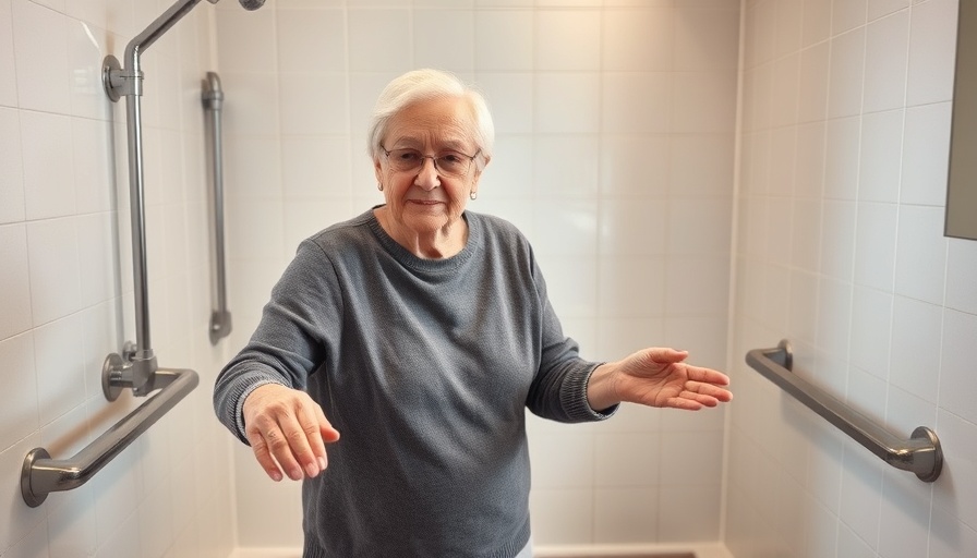 Elderly person using bathroom safety equipment for preventing falls.
