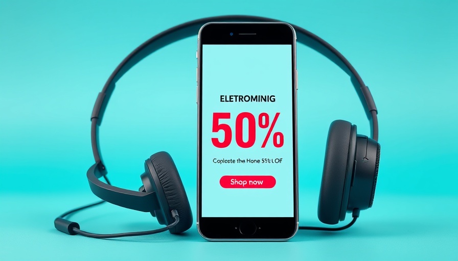 Banner with smartphone and headphones offering a discount