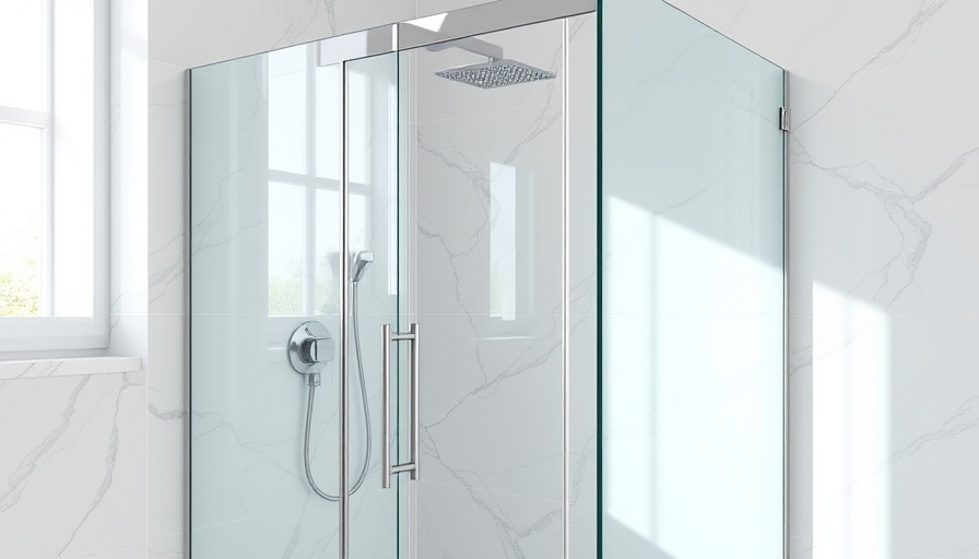 Modern sleek walk-in shower with glass enclosure, Toms River.