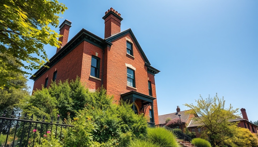 Elevated brick house with staircase amidst greenery, legal and zoning considerations.