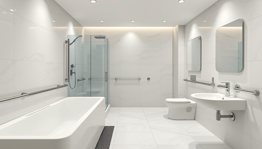 Modern bathroom highlighting safety features like non-slip tiles and grab bars.