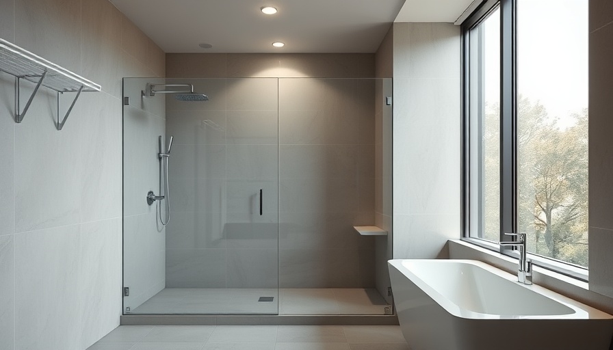 Modern walk-in shower in affordable bathroom design.